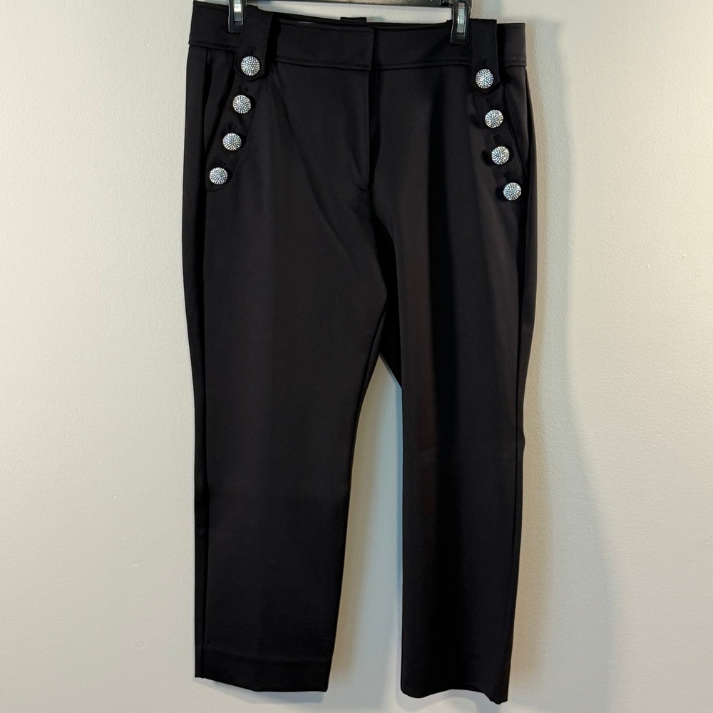 White House Black Market Black Sailor Ankle Pants Rhinestone Buttons 14S Womens